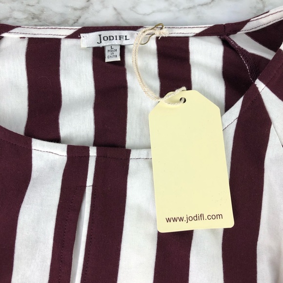 Jodifl Red Striped Bell Sleeve Tie Peplum Blouse - Picture 6 of 8